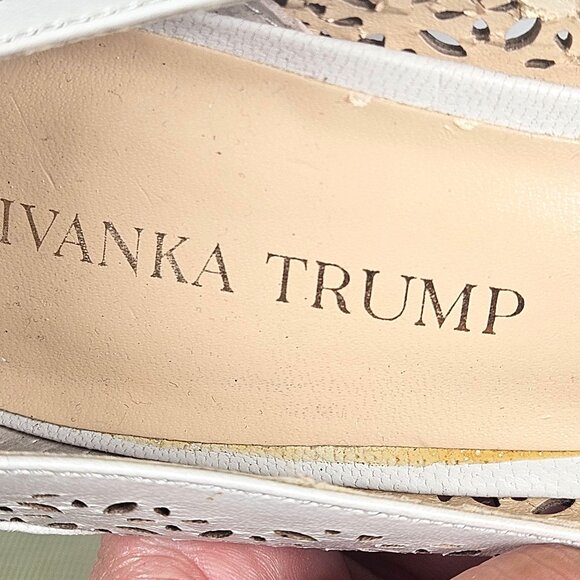 Ivanka Trump Comfy Women Ivory Lazer cut Leather Peep Toe High Heel Pumps 9M - Picture 10 of 15